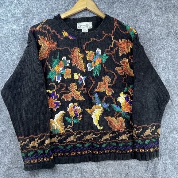 Vintage Reference Point Sweater Womens Large Black Autumnal 80s Granny Cottage - Picture 1 of 6